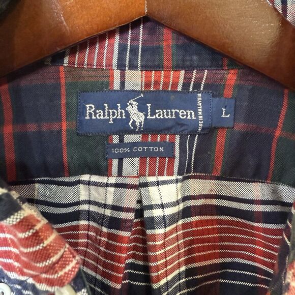 VINTAGE Polo‎ Ralph Lauren Plaid 100% Cotton Men's Button Up Long Sleeve Sz L - Picture 10 of 11